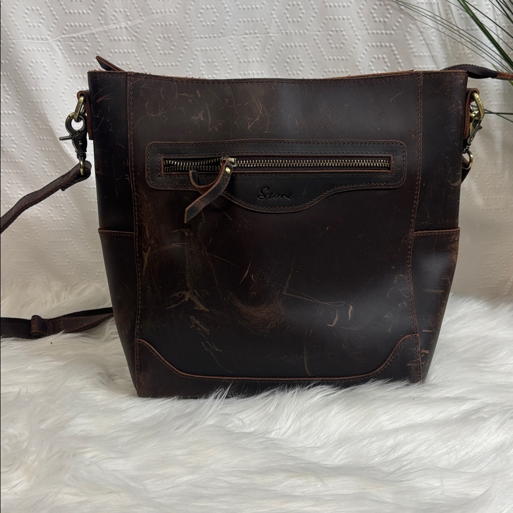 Sturdy Dark Brown Leather Crossbody Bag